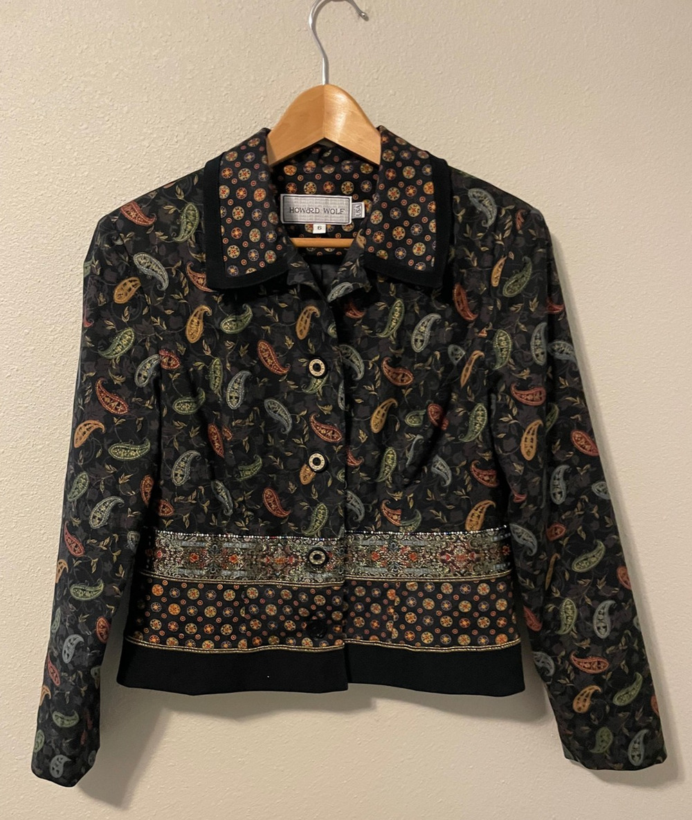 Vintage Howard Wolf Jacket Womens 6 Paisley Embroidered Button Trim 90s READ